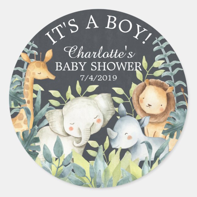 Sticker Rond Chalkboard Jungle Baby shower Merci Favoriser (Devant)