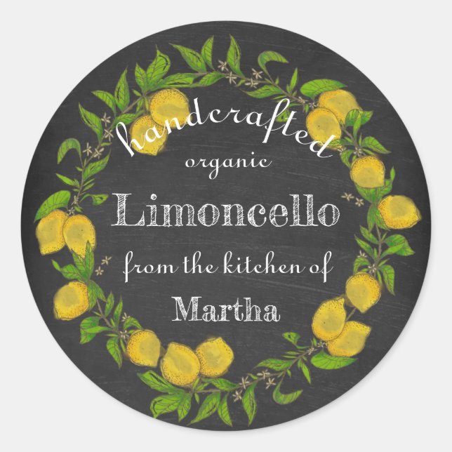 Sticker Rond Chalkboard limoncello citron d'aquarelle (Devant)