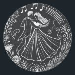 Sticker Rond Chalkboard Line Art Dancing Bride Mariage Groom<br><div class="desc">Améliorez votre fête mariage avec ce charmant autocollant de style tableau noir qui présente une mariée gracieuse et la danse du marié. L'art de la ligne délicate, dressé contre un arrière - plan en damier foncé, présente des accents floraux complexes et des notes musicales, apportant un sentiment de joie et...</div>