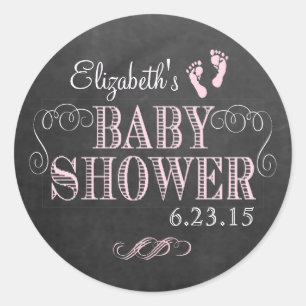 Sticker Rond Chalkboard Look Baby shower rose