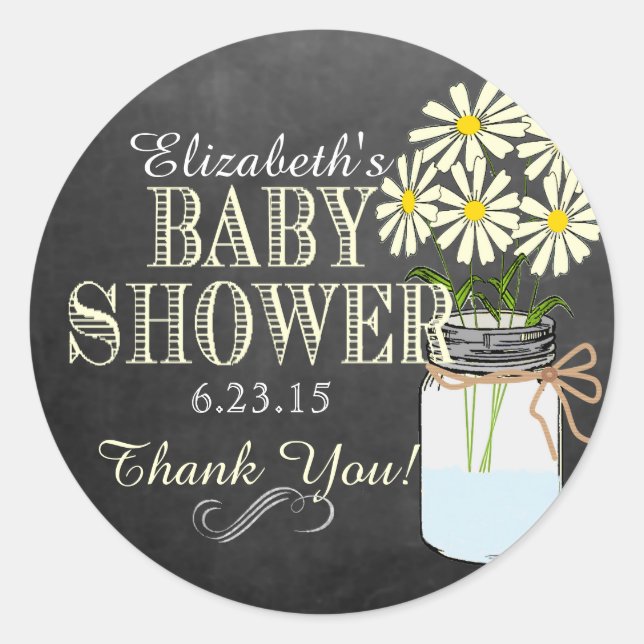 Sticker Rond Chalkboard Look Mason Jar - Baby shower Jaune (Devant)