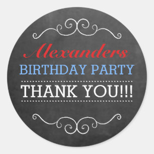Sticker Rond Chalkboard Look Rouge Blanc Bleu Fête d'anniversa