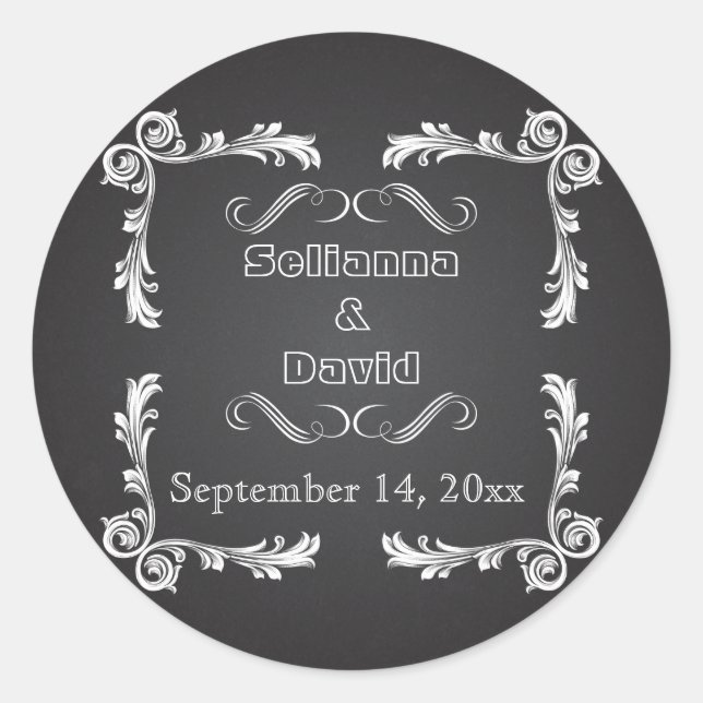 Sticker Rond Chalkboard & mariage vintage cadre Enregistrer la  (Devant)