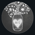 Sticker Rond Chalkboard mât jar floral<br><div class="desc">bocal en tableau mason initiales autocollants de mariage</div>