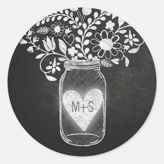 Sticker Rond Chalkboard mât jar floral (Devant)