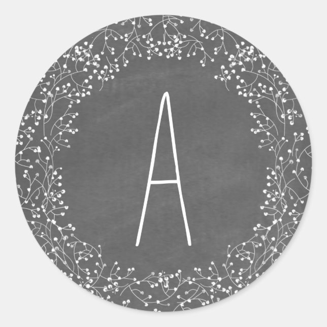 Sticker Rond Chalkboard Monogramme Mariage du souffle du bébé (Devant)