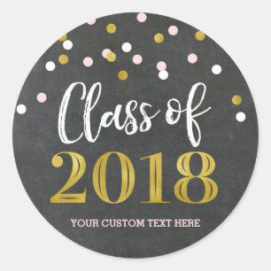 Sticker Rond Chalkboard Pink Gold Confetti Graduation 2018