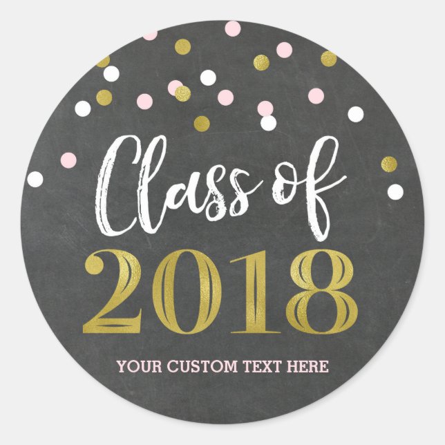 Sticker Rond Chalkboard Pink Gold Confetti Graduation 2018 (Devant)