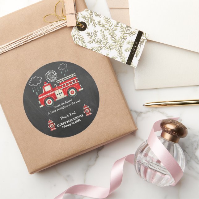 Sticker Rond Chalkboard Sonne l'alarme ! Baby shower de camion- (Cadeaux)