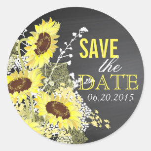Sticker Rond Chalkboard Sunflower Rustic Enregistrer la date Ét