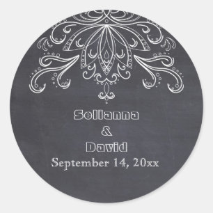 Sticker Rond Chalkboard vintage mariage rustique Enregistrer la