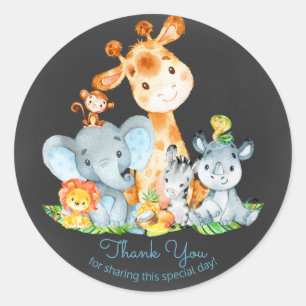 Sticker Rond Chalkboard Watercol Cute Jungle Animaux Merci