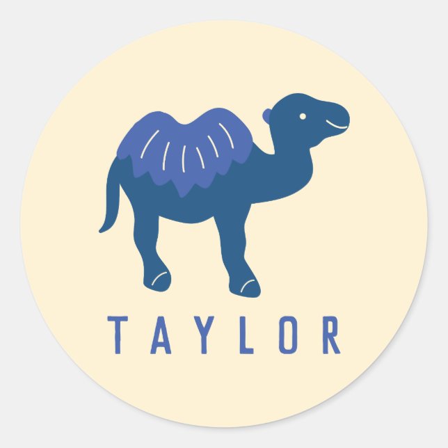 Sticker Rond Chameau de dessin animé bleu Bactriane 2 bosses pe (Devant)