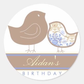 Sticker Rond Chameçon de fête d'anniversaire Sweet Blue Damask