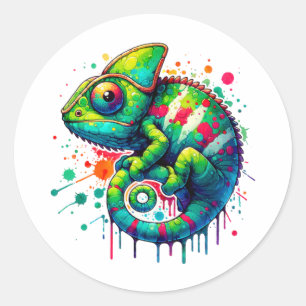 Sticker Rond Chameleon coloré - Vibrant animal arc-en-ciel