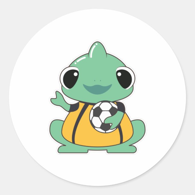 Sticker Rond Chameleon comme gardien de but avec balle de footb (Devant)