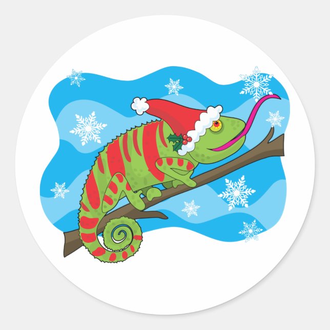 Sticker Rond Chameleon de Noël (Devant)