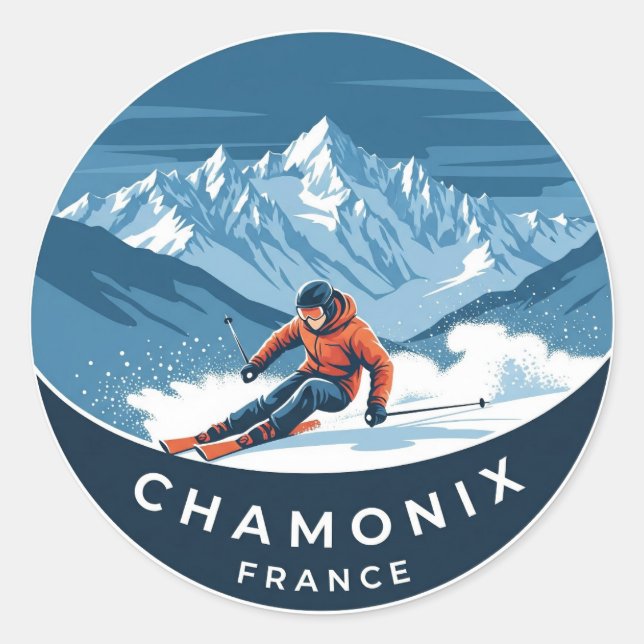 Sticker Rond Chamonix Mont Blanc France Ski (Devant)