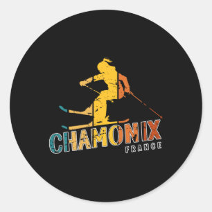 Sticker Rond Chamonix Station de ski Vintage France Ski Alpin F