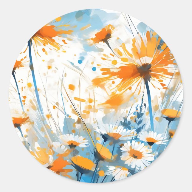 Sticker Rond Champ de Fleur sauvage Breezy en Orange (Devant)