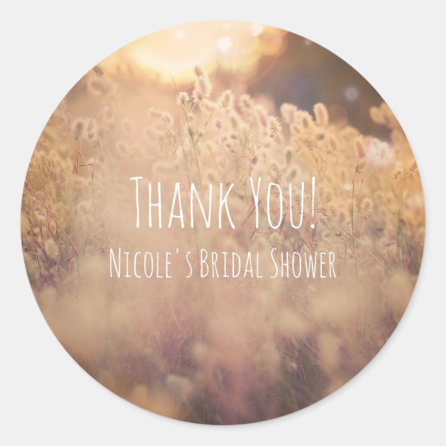 Sticker Rond Champ de fleurs rustique campagne mariage faveur (Devant)