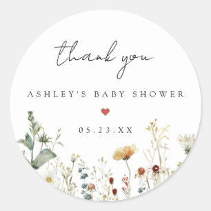 Sticker Rond Champ de fleurs sauvages estivales Baby Shower