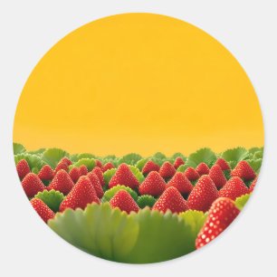Sticker Rond Champ de Fraises Rouge Vibrant