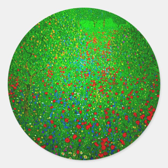 Sticker Rond Champ de pavot Gustav Klimt (Devant)