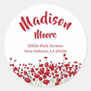 Sticker Rond Champ De Phoque D'Enveloppe De Poppies Rouges