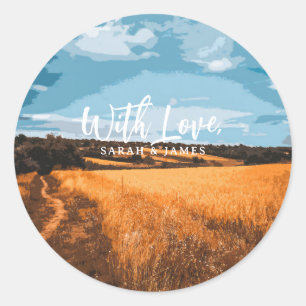 Sticker Rond Champ Doré Rustique Ensoleillé Photo de Nature Cam