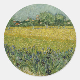 Sticker Rond Champ Van Gogh Avec Fleurs Près D'Arles