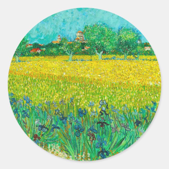Sticker Rond Champ Van Gogh avec Irises près d'Arles (Devant)