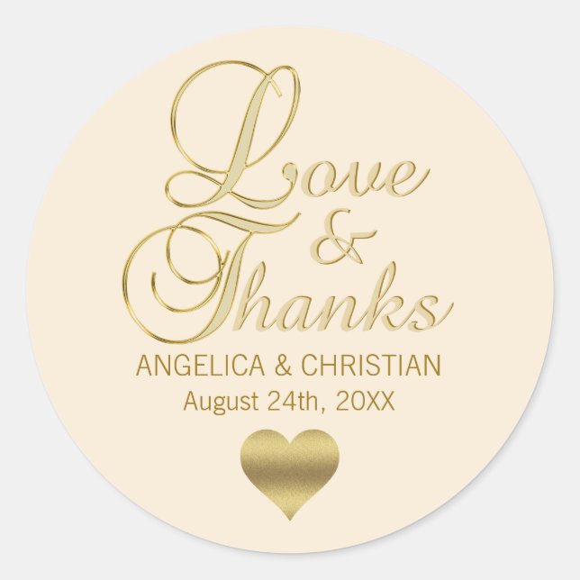 Sticker Rond Champagne beige Mariage Amour & Merci (Devant)