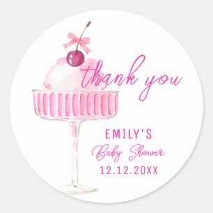Sticker Rond Champagne cerise rose Brunch Baby shower mousseux