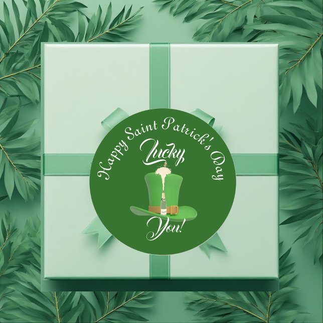 Sticker Rond Champagne Chance Chapeau Joyeuse Saint-Patrick  (Lucky You Champagne Hat Happy Saint Patricks Day Classic Round Sticker)