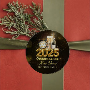 Sticker Rond Champagne d'or Soirée du Nouvel An 2025