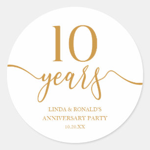 Sticker Rond Champagne Élégant 10e Anniversaire de Mariage