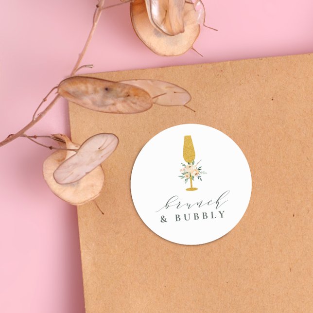 Sticker Rond Champagne Floral Mariage Brunch & Bubbly (Round Sticker Mock-up)