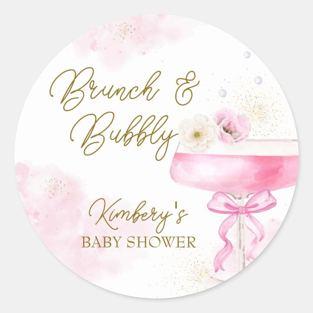 Sticker Rond Champagne Floral Sucré Brunch Baby shower Bubbly (Devant)