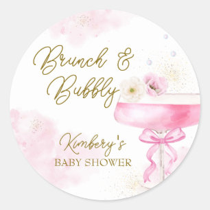 Sticker Rond Champagne Floral Sucré Brunch Baby shower Bubbly