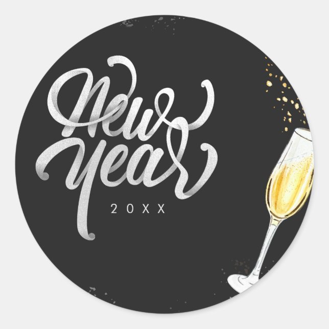 Sticker Rond Champagne Gold Black Verre Confetti Moderne (Devant)