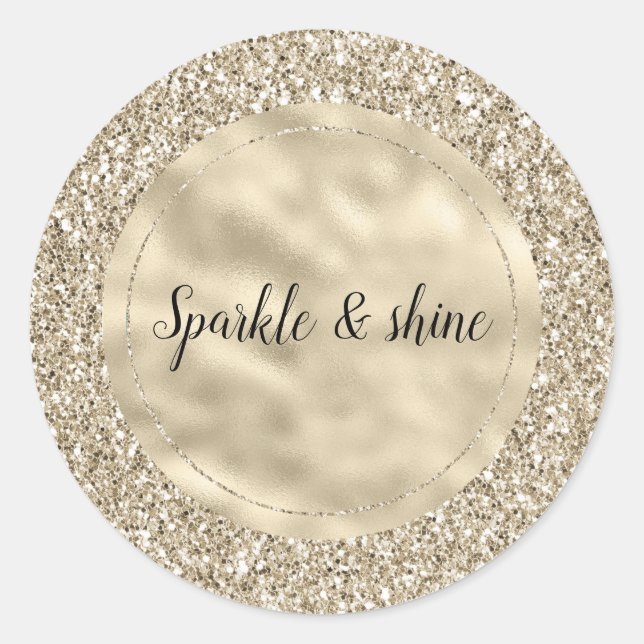 Sticker Rond Champagne Gold Glitzy Parties scintillant (Devant)