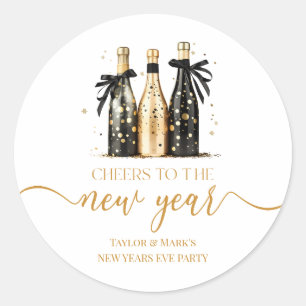 Sticker Rond Champagne Or Noir Acclame la Fête du Nouvel An