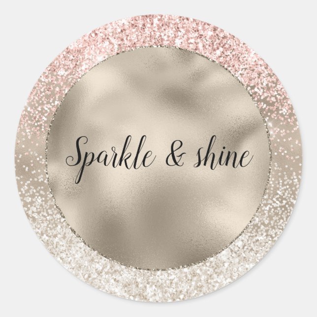Sticker Rond Champagne Or rose blanc brillant Parties scintilla (Devant)