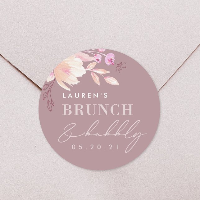 Sticker Rond Champagne Pink Floral Bridal Brunch et Bubbly (Créateur téléchargé)