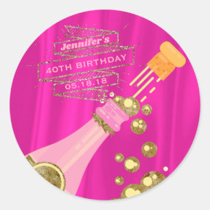 Sticker Rond Champagne Pink Gold Elegant Anniversaire Fête Favo