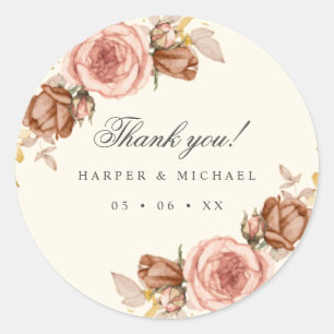 Sticker Rond champagne rose ivoire rousse rose mariage merci