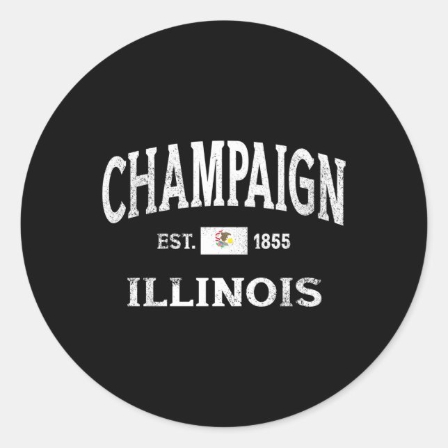 Sticker Rond Champaign Illinois Il State Throwback Athletic (Devant)