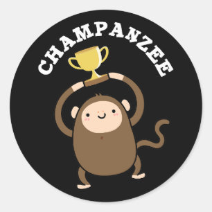 Sticker Rond Champanzee Funny Champion Chimpanzé Pun Dark BG