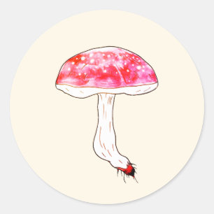 Sticker Rond Champignon Rose Dessiné à la Main Art Fongique Pas